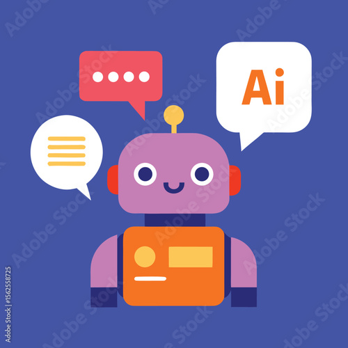 AI Robot Giving Text-Based Responses in Flat Design