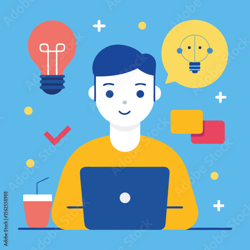 AI-Powered Brainstorming with Lightbulb and Young Man