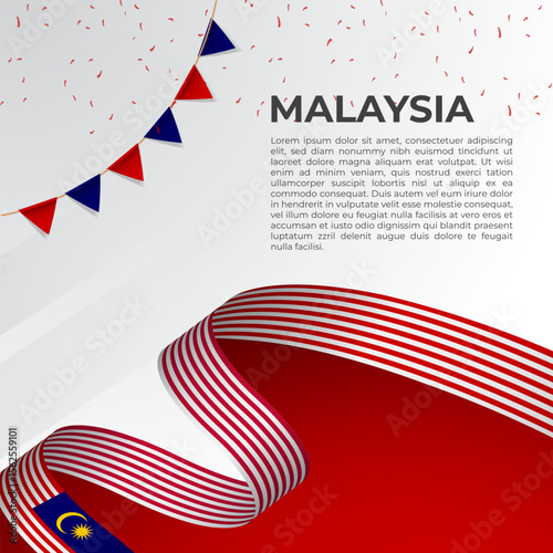 Abstract wavy flag of Malaysia in ribbon style on white background. Design for Independence day, National Day. Vector Illustration