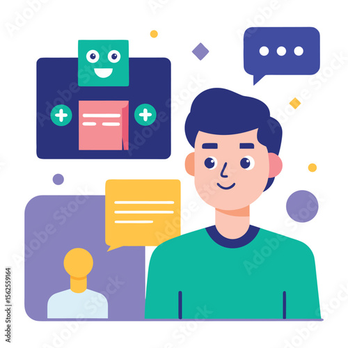 Customer Chatting with AI Assistant – Vector Illustration
