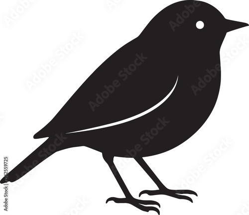 Silhouette of Small Bird Standing – Minimalist Black Bird Vector Illustration