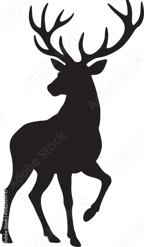 Silhouette of Standing Deer with Antlers – Black Wild Stag Vector Illustration