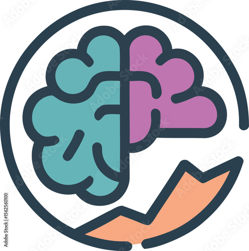 Brain icon illustrates growth, suggesting mental improvement within a circular frame, symbolizing progress and intelligence, with a line art style and concept of cognitive enhancement.