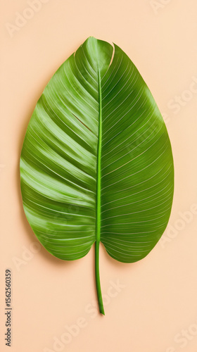 Minimal tropical, A banana leaf unfurling in a neutral light setting.