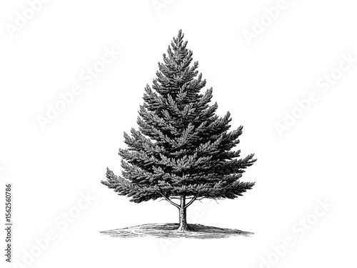 Cedarwood tree engraving, vintage botanical art, rustic woodland sketch, evergreen tree illustration, cedarwood bark detail, black hand-drawn sketch, old engraving style, nature wall art