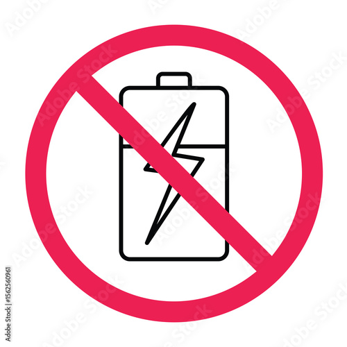 No battery sign, forbidden battery symbol, battery usage prohibited sign, no power cell icon, no lithium battery sign
