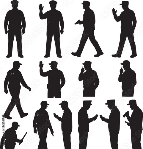 Police Officer Silhouettes in Various Actions and Poses
