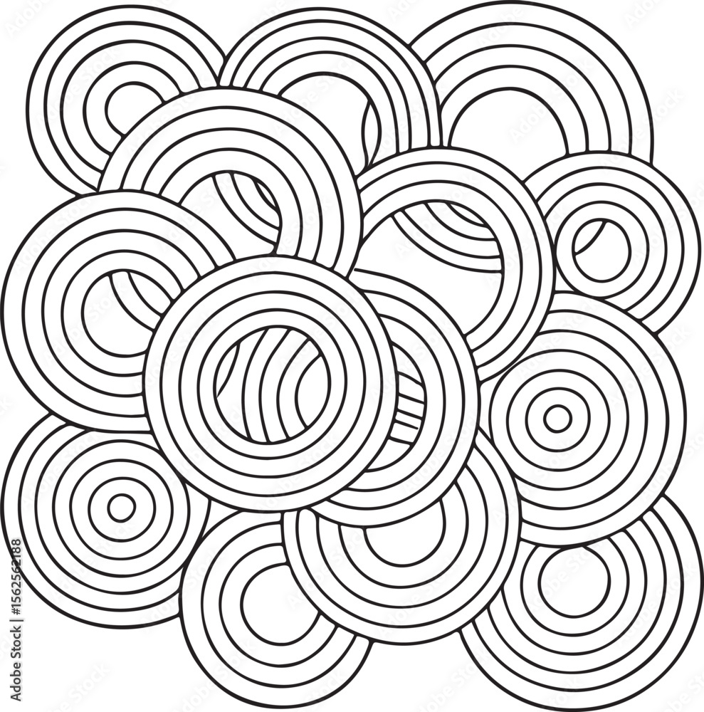 Fototapeta premium Abstract Overlapping Circle Rings – Hand Drawn Geometric Line Art