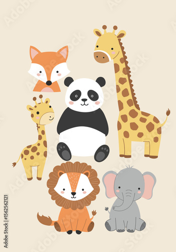 Adorable Safari Animals Gathering Together Awaiting a Wonderful Jungle Adventure with Friends So Cute