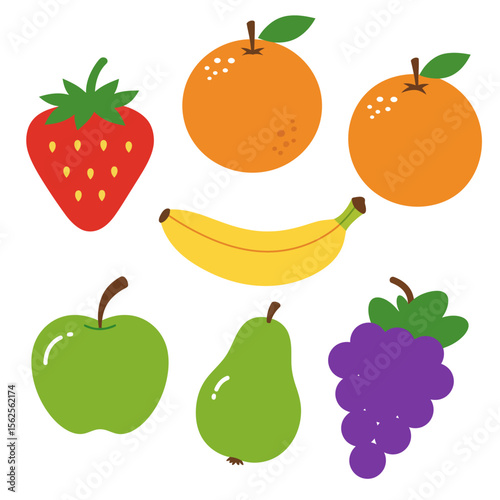 A vibrant assortment of fresh healthy fruits including strawberries oranges bananas apples pears and grapes displayed on a clean white background showcasing nature's bounty