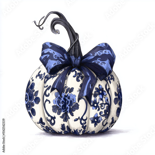 blue decorated pumpkin illustration clipart isolated on white