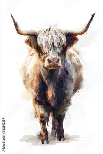 scottish highland cow full body watercolour illustration