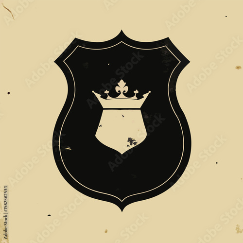 Vintage coat of arms with crown and shield on a rustic background