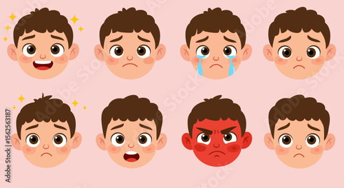 A Collection of Expressive Cartoon Faces Demonstrating a Spectrum of Human Emotions and Feelings Through Vivid Facial Illustrations for Educational Purposes