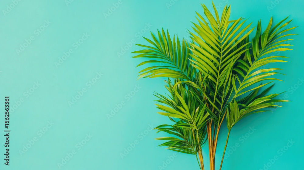 Obraz premium Minimal tropical, A green palm frond in negative space against a corn background.