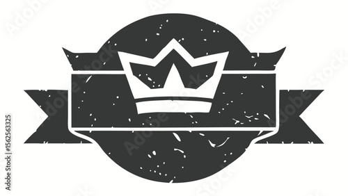 Vintage emblem of a crown on a ribbon with grunge texture transparency available