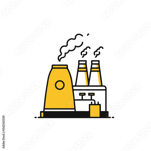 An illustration of a factory with smoke billowing out of its smokestacks.
