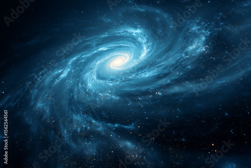 Spiral blue galaxy shines brightly amidst dark cosmic space