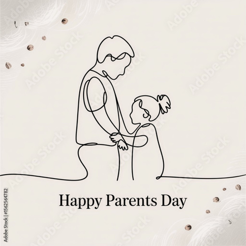 Happy Parents Day, one line drawing, parent and child holding hands, minimal, love, vector, illustration, sketch, continuous line, hand drawn, isolated, simple, emotional, bonding, family.
