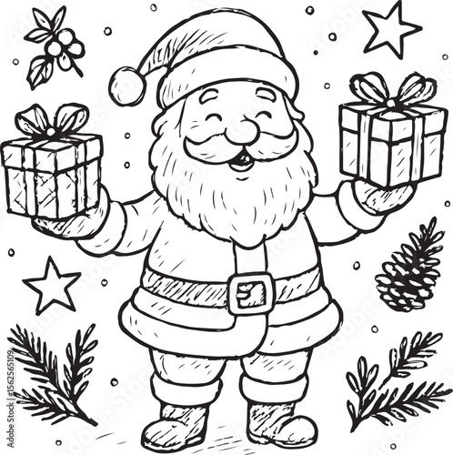 Silhouette of Jolly Santa Claus Holding Christmas Gifts