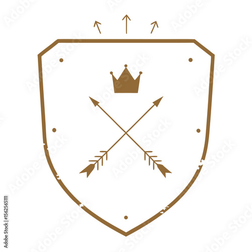 Vintage shield logo with crown arrows and directional elements design concept