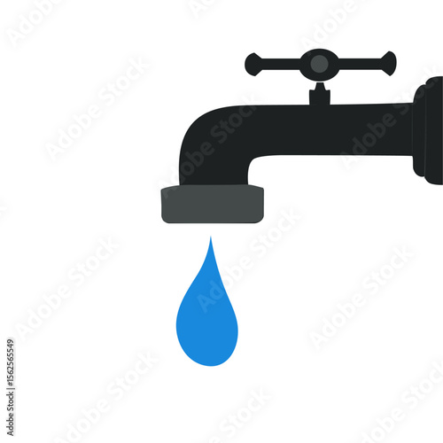 Minimal water faucet icon with single blue drop symbolizing conservation, plumbing, or clean water supply