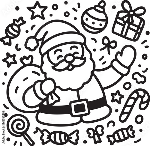 Jolly Santa Claus with Candy, Ornaments, and Christmas Gifts