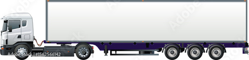 Side View of Long Cargo Trailer Truck – Vector Illustration