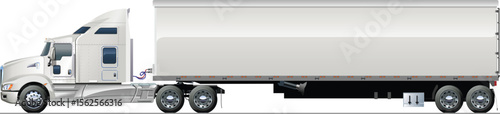 White Semi Truck with Box Trailer – Side View Freight Transport