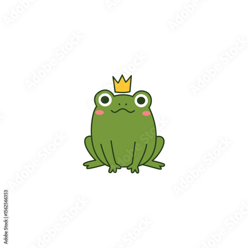 An icon of a cute cartoon frog wearing a small golden crown, symbolizing royalty, charm, and a fairy tale "frog prince" concept.