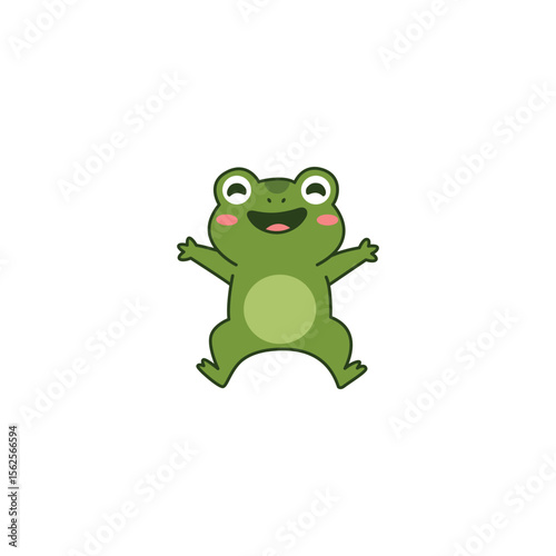 An icon of a cute cartoon frog with open arms and a joyful expression, depicted as if jumping or celebrating, symbolizing exuberance and happiness.
