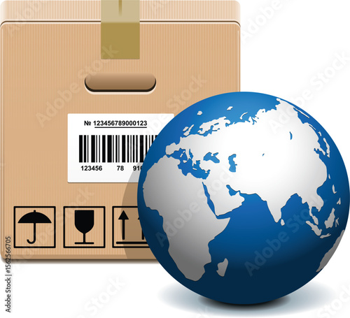 Worldwide Shipping and Global Logistics Icon with Package Box