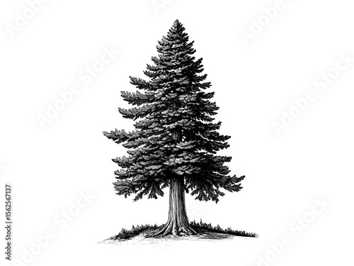 Tall giant redwoods, vintage engraving style, hand-drawn nature illustration, forest sketch, eco-friendly wall decor, black sketch, old style engraving, rustic tree print, outdoor art