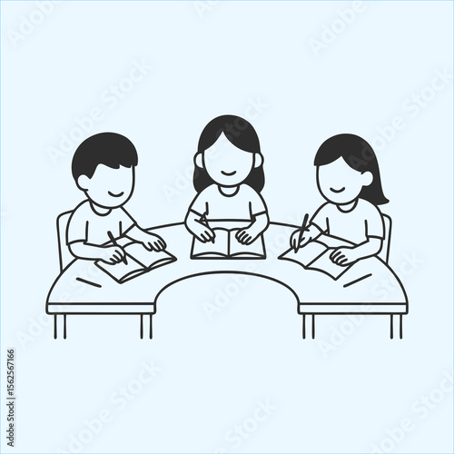 Back to School Children Studying Together at a Table