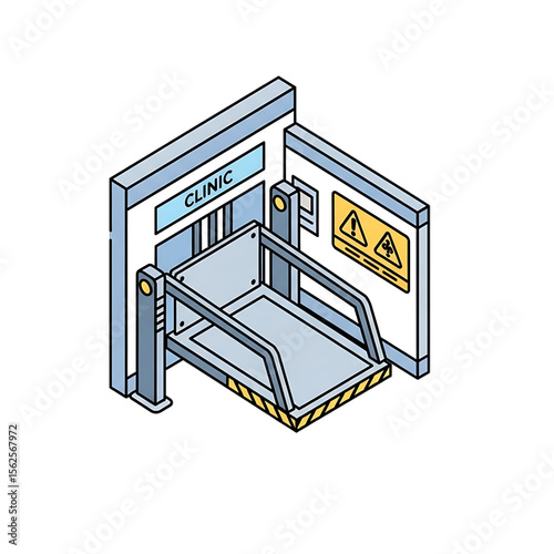 X-ray or CT scanning room with radiation warning.