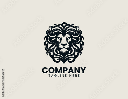 Mythological lion head combined with Medusa snakes in bold vector logo illustration for powerful ancient fantasy identity design