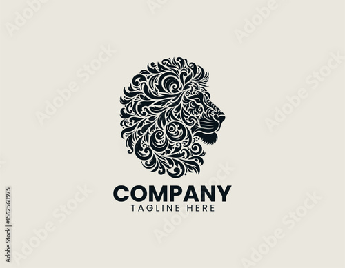 Herbal lion head logo vector illustration featuring plant elements for organic identity and strong natural branding concept