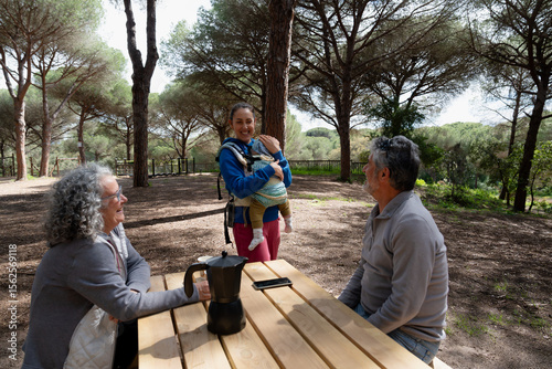 Family enjoying coffee break