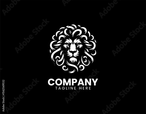 Lion head combined with herbal leaves in elegant vector logo illustration representing strength and natural healing