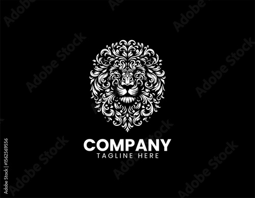 Lion head combined with herbal leaves in elegant vector logo illustration representing strength and natural healing