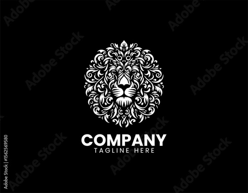 Lion head combined with herbal leaves in elegant vector logo illustration representing strength and natural healing