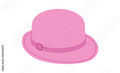 Bowler Hat with band. Head Fashion accessory cap with narrow brim clothing technical illustration. Vector headgear for Men, women, unisex style, flat template CAD mockup sketch outline isolated