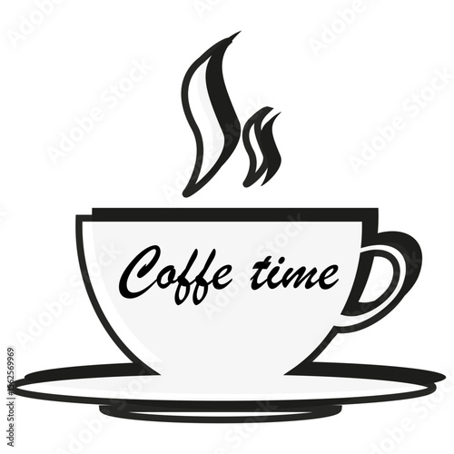 Coffee cup steam. Hot beverage symbol. Coffee time text. Morning drink illustration.