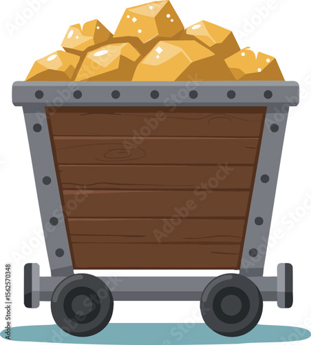 Mining cart full of golden rocks vector illustration in simple style for mining and industry concept