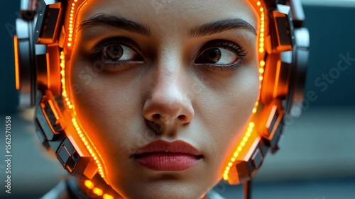 Cyberpunk Woman: Futuristic Portrait with Orange LED Lights