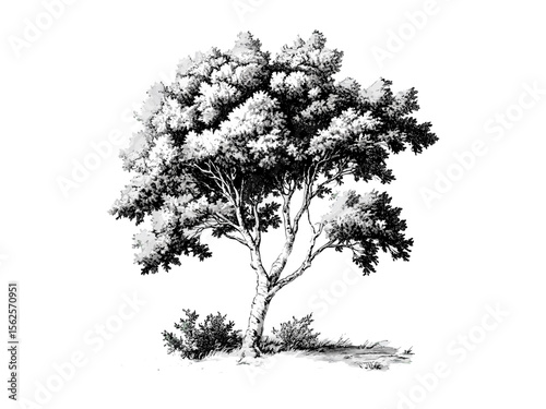 Vintage Ash Tree engraving, hand-drawn botanical sketch, black forest illustration, nature-inspired decor, woodland art, eco-friendly print, antique tree artwork, tree line drawing