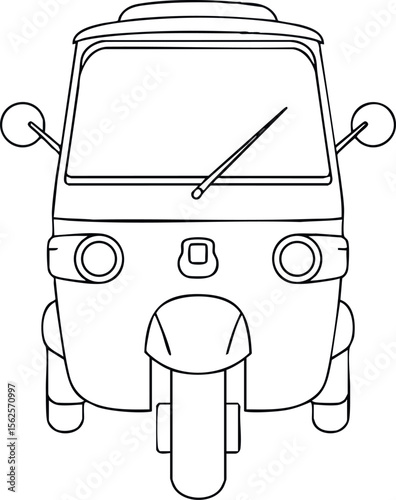 Auto rickshaw front view simple line art vector illustration design for transport and urban mobility concept