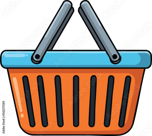 Shopping basket with blue handles and orange body for groceries and retail use vector illustration