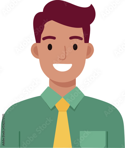 Smiling young man with green shirt and yellow tie happy face vector illustration