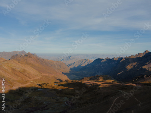 Rugged dry landscape of Peruvian Andes at high altitude 